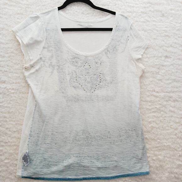 T-Shirt Size XL Aqua Blue Stud Rhinestone Boho Soft Glam Vacation Resort Whimsy - Picture 9 of 12